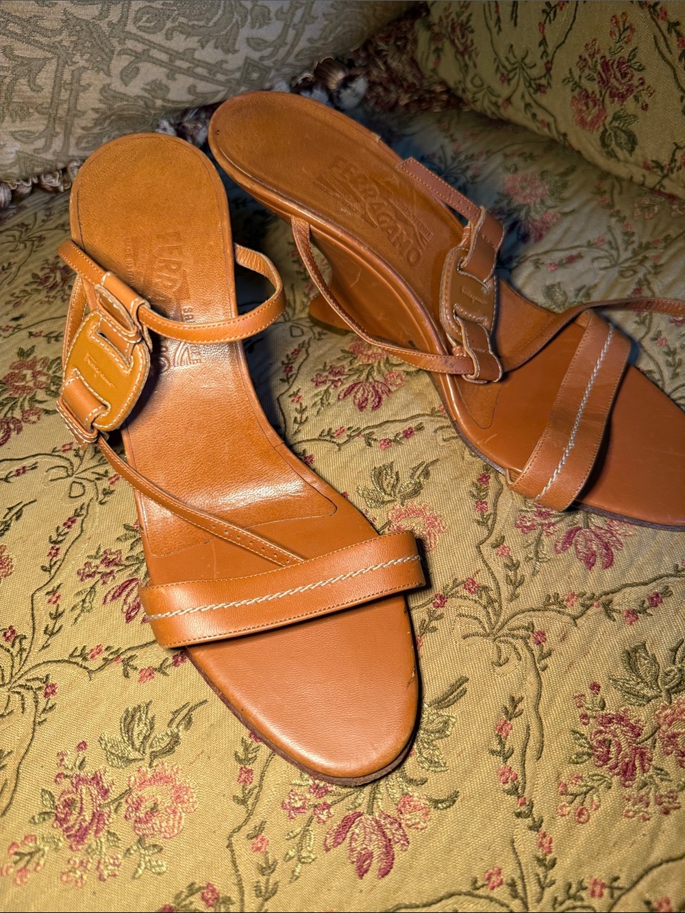 Women's Tan Strappy Mid-Heel Sandals